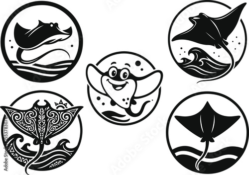 Stingray and Manta Ray Black Silhouettes - Ocean Life Vector Art