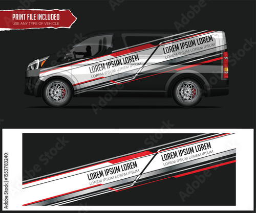 Vehicle Wrap Design Template with Red and Gray Stripes