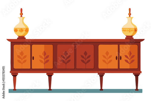Elegant Sideboard Vector with Wooden Texture