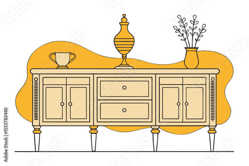 Long Wooden Sideboard Vector Illustration