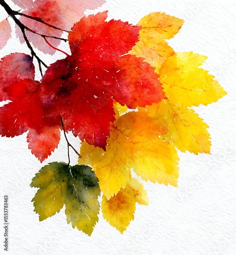 Watercolor autumn leaves border with red and yellow fall colors
