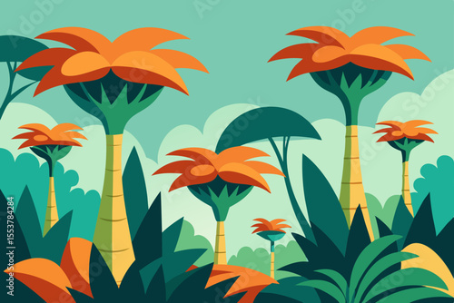stylized jungle with massive floral structures