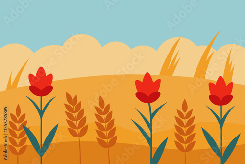 unflowers and wheat field merging at horizon