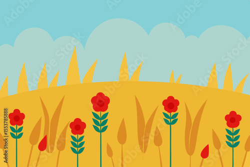 unflowers and wheat field merging at horizon