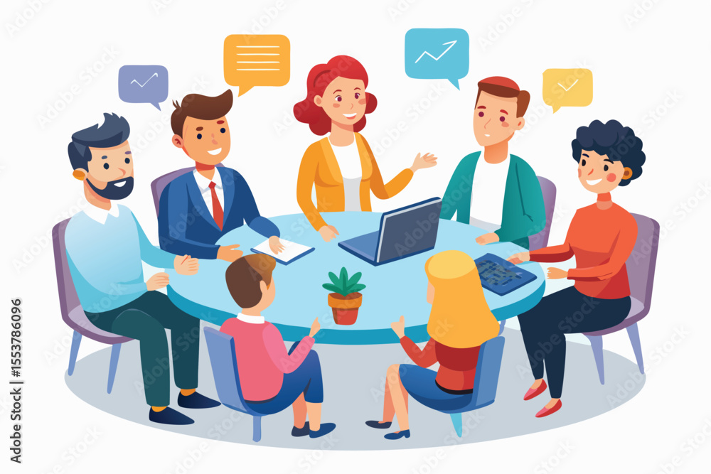 Fototapeta premium Engaging stakeholders in a collaborative meeting with diverse participants discussing ideas and strategies in a modern office setting