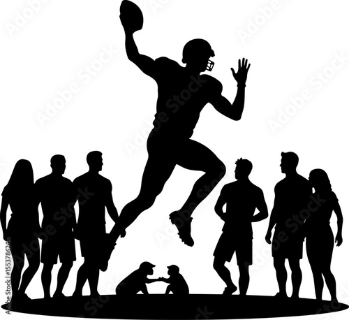 American football jump, jumping, ball, sport, team,  vector