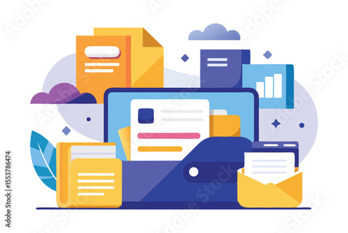 Effective data filing strategies illustrated through vibrant digital file management tools and documentation concepts in a modern workspace setup