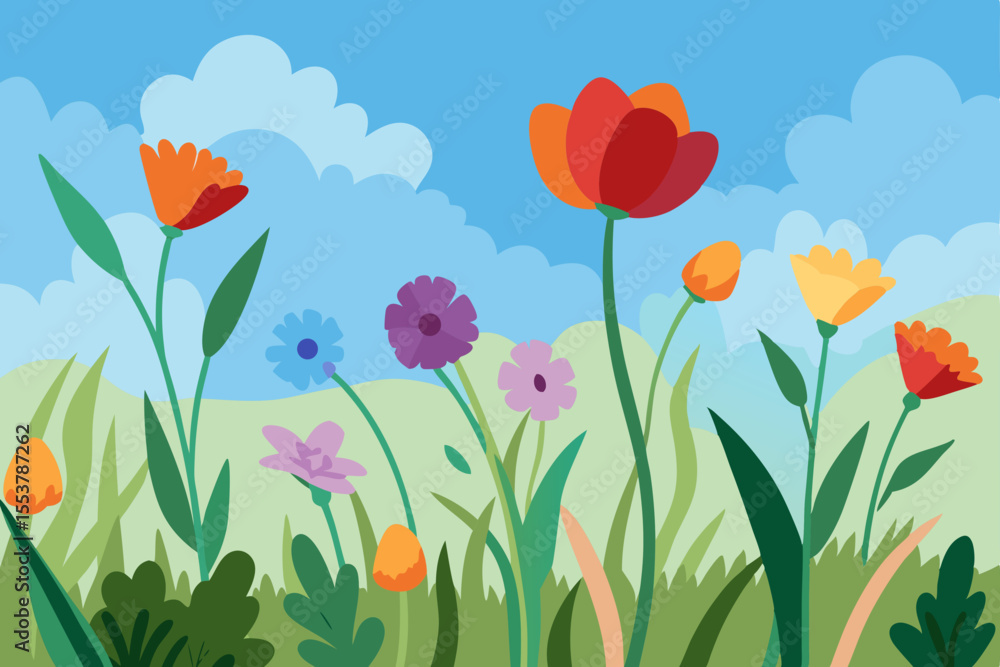 Fototapeta premium tulip flowers and blue sky
