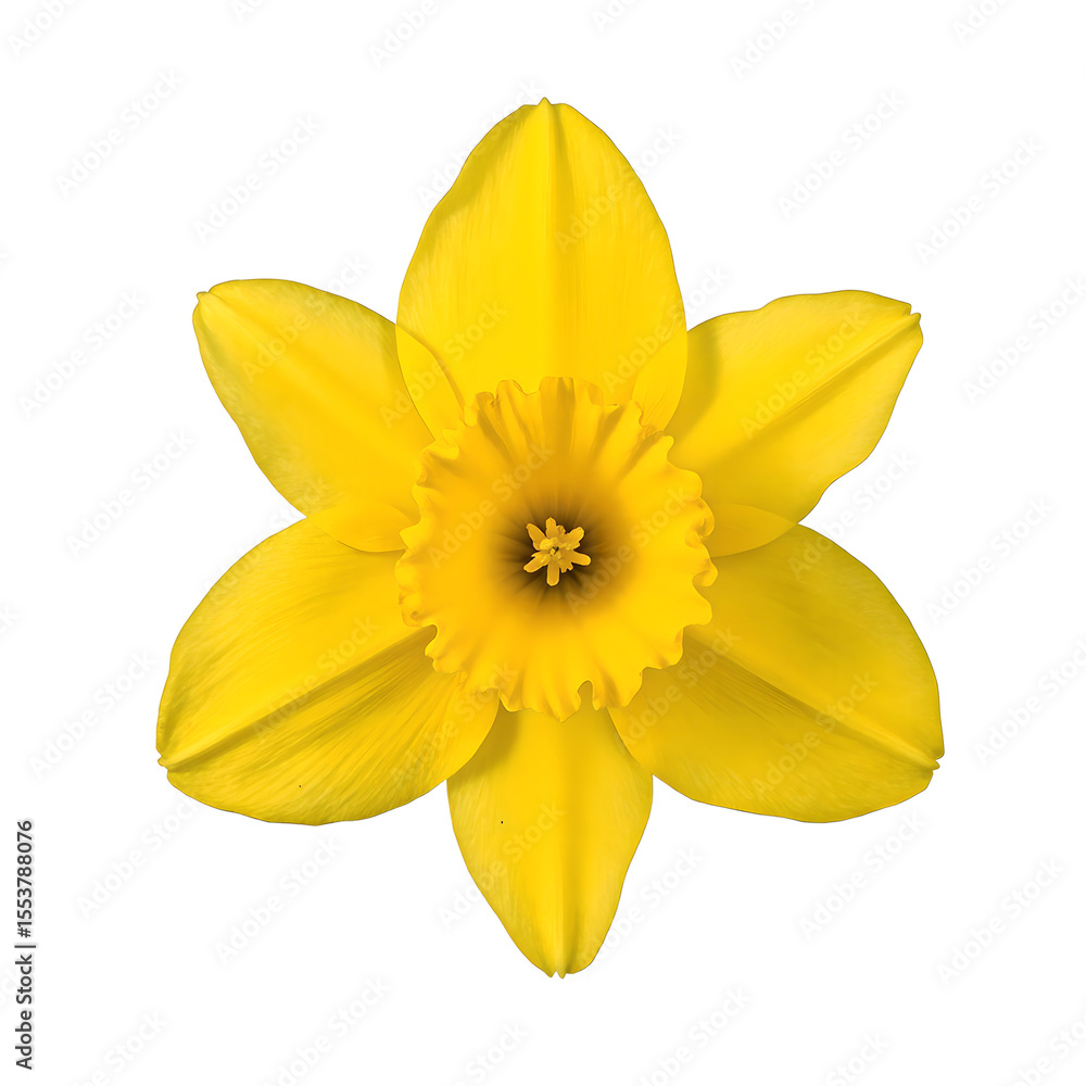 Vibrant yellow daffodil flower with a striking trumpet shaped center beautifully captured in full bloom and isolated on a clean white background Vibrant yellow daffodil flower with a striking trumpet shaped center beautifully captured in full bloom and isolated on a clean white background