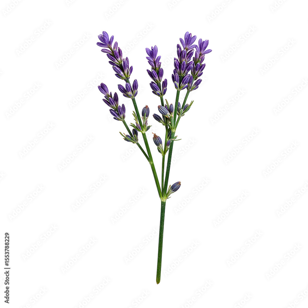 Close up of fragrant lavender sprigs with small purple buds isolated on a crisp white background Perfect for calming nature themed designs Close up of fragrant lavender sprigs with small purple buds isolated on a crisp white background Perfect for calming nature themed designs