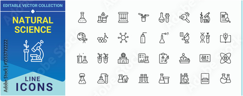 Natural Science vector icon set. Related to biotech, chemistry, laboratory, biotechnology, scientific, bio and more. Science icon set. Thin web icons. Pictogram and infographic.