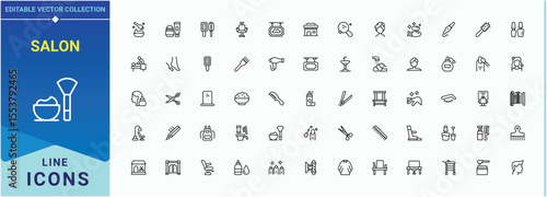Salon icon set. Modern thin line style icons. Contains such icons as grooming, hairstyle, barber, barbershop. Editable stroke. Pixel Perfect. Hair Salon line icon set.