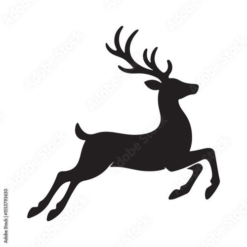 Majestic Silhouette of a Reindeer Leaping Through the Air Symbolizing Christmas, Wildlife, and Holiday Spirit with Antlers and Graceful Movement