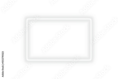Bright white neon glowing rectangle frame border with empty space and light effect on transparent background for modern design, banner, advertising, template or poster