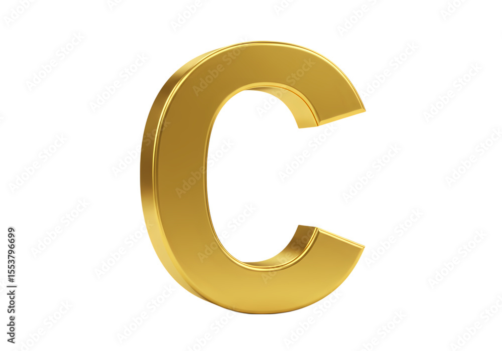Golden 3D Letter C isolated on transparent background Golden 3D Letter C isolated on transparent background