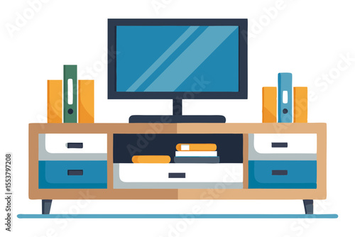 Minimal TV Stand Vector with Television and Shelving