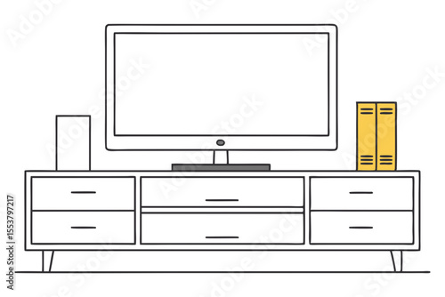 Contemporary TV Stand Vector with Flat Screen and Storage