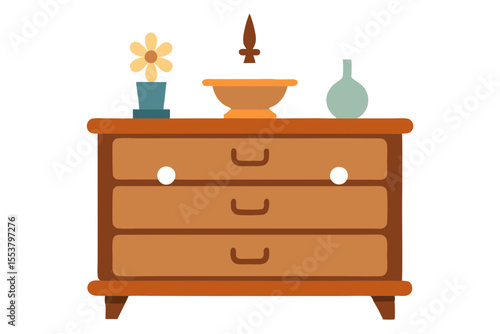 Modern Wooden Chest of Drawers Vector Front Facing
