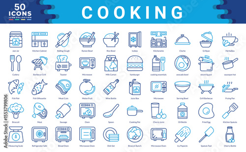 Cooking icons collection. Simple color outline vector illustrations.