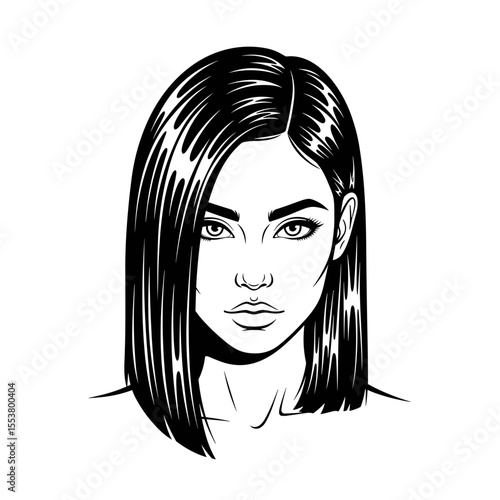 Sophisticated woman with a sleek bob hairstyle showcasing modern elegance and style Sleek straight hair tucked behind ears with glossy shine