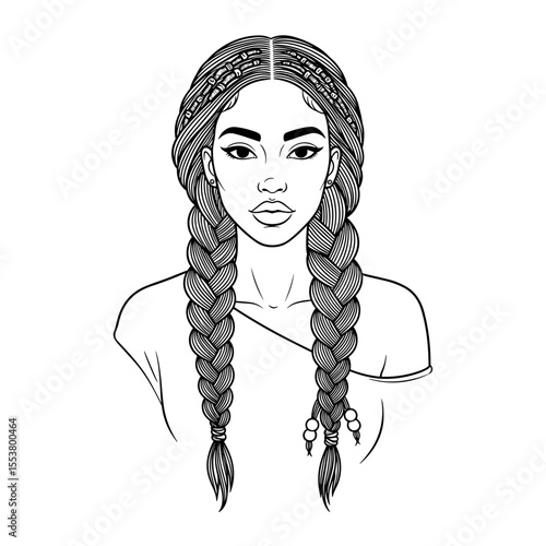 Stylish woman with braided hairstyle and beads showcasing ethnic elegance and confidence