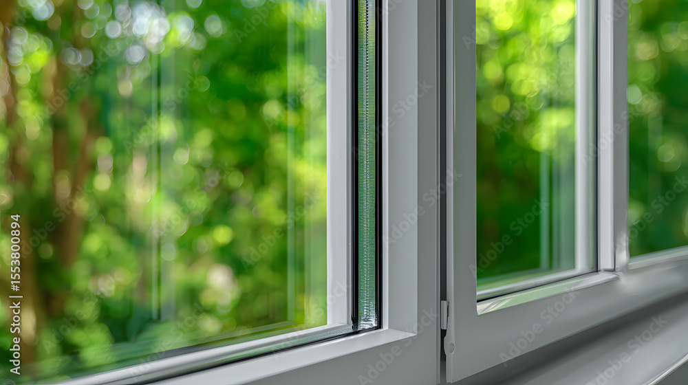Naklejka premium Aluminum Window Detail with Metal Door Frame Closeup View in Energy-Efficient Setting with Green Background