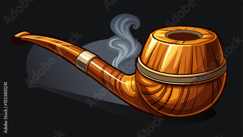 Beautiful Tobacco pipe smoking wood briar smoker accessory classic vintage style relaxation dark background object on  white background.