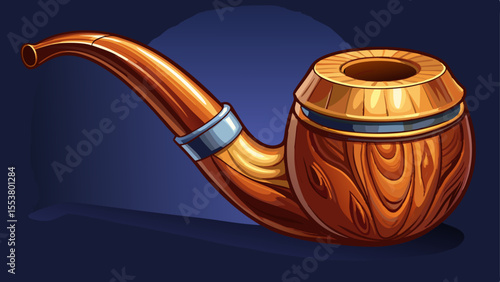 Beautiful Tobacco pipe smoking wood briar smoker accessory classic vintage style relaxation dark background object on  white background.