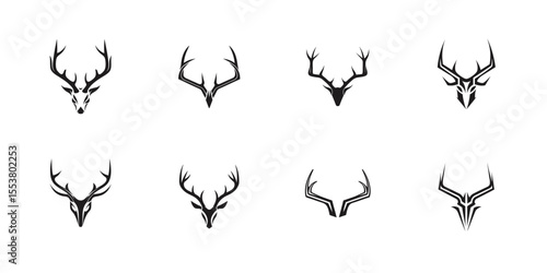 Deer Crest Emblem Icons – Heraldic Style Vector Logos with Antlers

