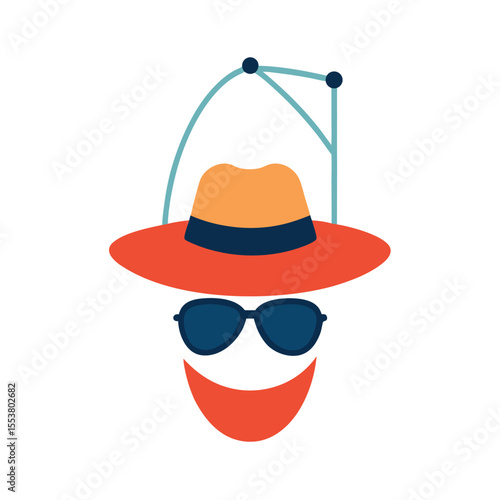 Sunglasses hanging on summer hat for beach day Vector illustration