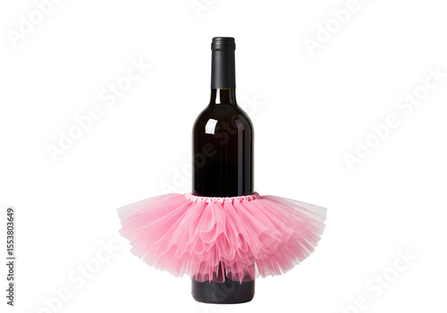 Wine Bottle in Pink Tutu Festive Party Decor on transparent background