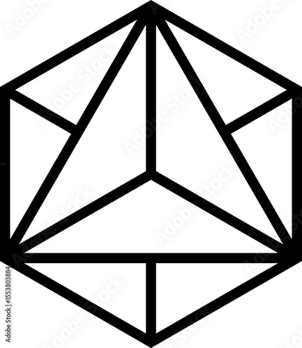 Polygon with a thick outline containing both linear segments and a central triangle as part of the internal arrangement.