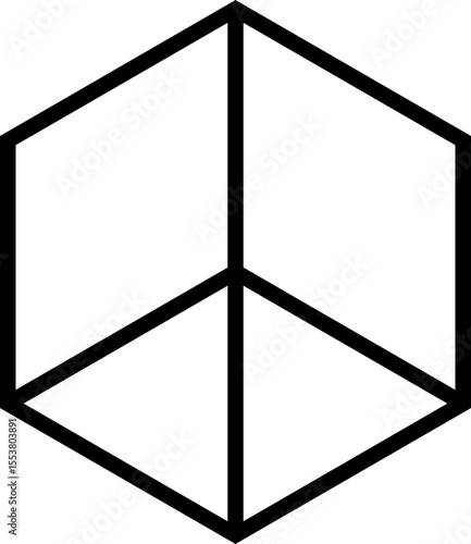 Polygon with thick outer edges containing a stylized internal peace symbol formed by intersecting lines.