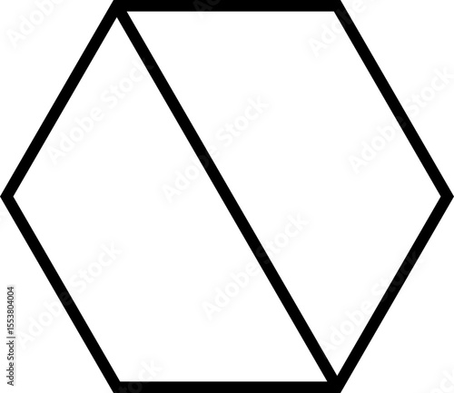 Polygon split into two symmetrical sections with a thick line forming the outer structure.