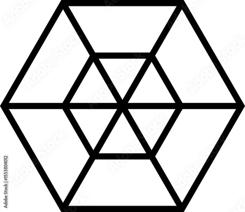 Fotografia Polygon with six internal divisions and a separate smaller polygon placed in the center, bordered by a thick line