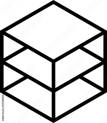 Polygon with thick outer line enclosing three rhombuses arranged within the interior structure.