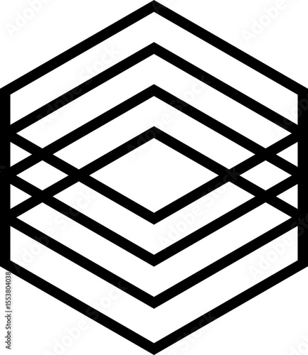 Polygon structure with thick edges that outlines multiple rhombuses placed within the interior space.