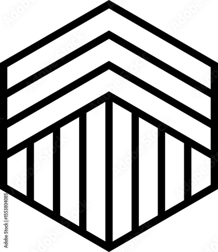 Polygon defined by a thick outline filled with internal intersecting lines creating abstract formations.
