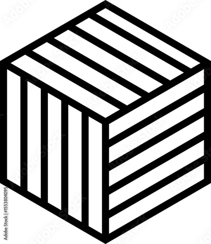 Polygon built with thick edges and internal linear segments arranged to simulate the form of a cube.