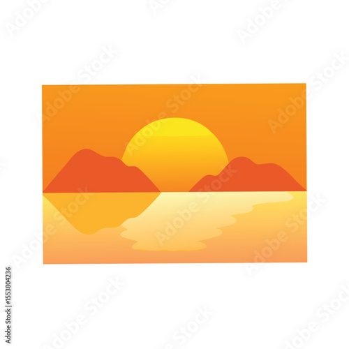 Breathtaking panoramic sunset over a tranquil mountain vector art design 