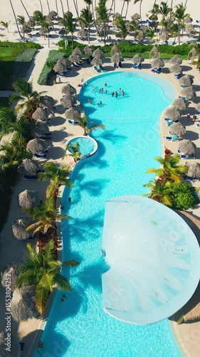 Pool at Luxury All-Inclusive Resort in Punta Cana, Caribbean. Aerial View