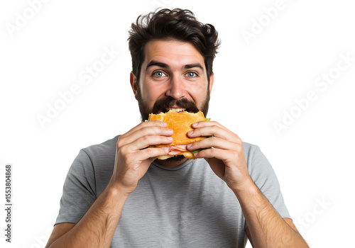 Man Devouring a Delicious Burger A Moment of Pure Culinary Bliss isolated on transparent background