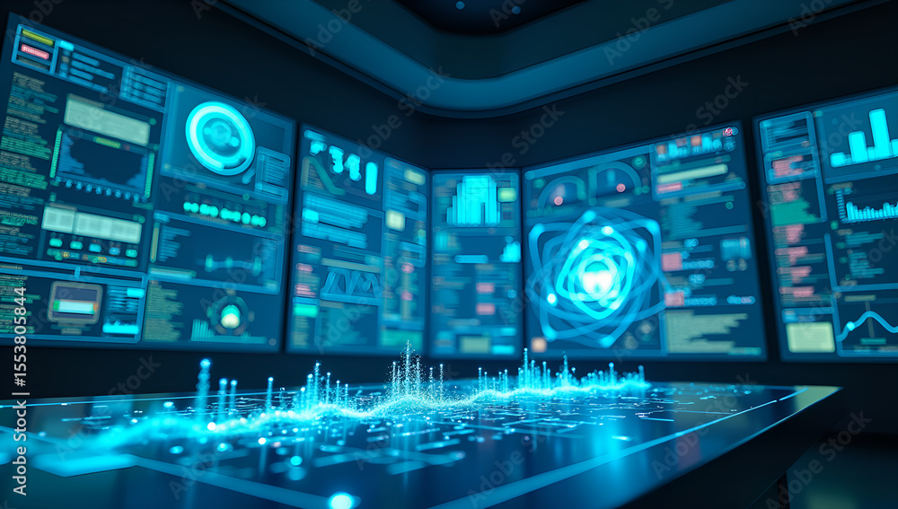 Fototapeta premium AI Control Room: A Symphony of Data and Light
