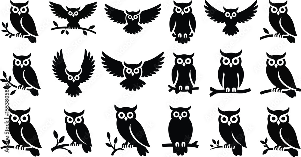 Naklejka premium A collection of black and white cat silhouettes and domestic animal vectors illustrating Halloween symbols