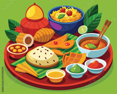 Malaysian cuisine featuring vibrant dishes vector art design 