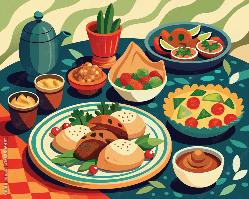 Palestinian dishes beautifully arranged traditional way vector art design Palestinian dishes beautifully arranged traditional way vector art design