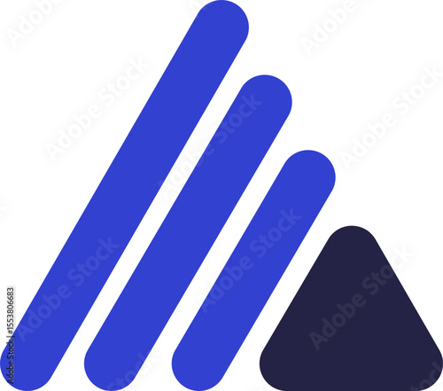 Triangular icon for logo with three parallel and diagonal lines and a small triangle with rounded corners