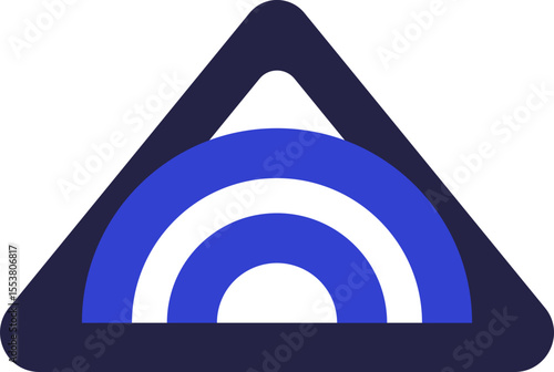 Two colors triangular icon for logo with semicircles inside and rounded colors