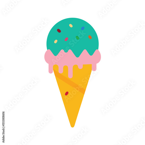 Melting ice cream cone with rainbow sprinkles Vector illustration