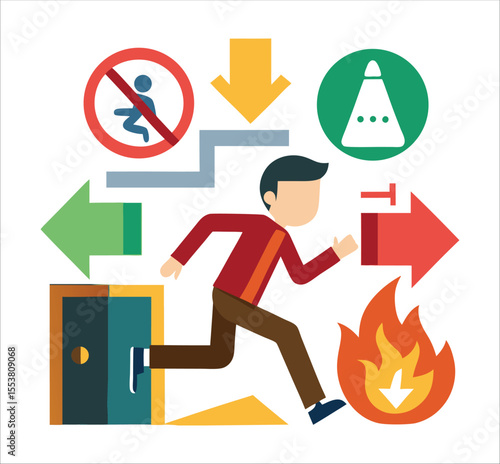 Emergency Exit Sign Running Man Fire Escape Safety Symbol Vector.

